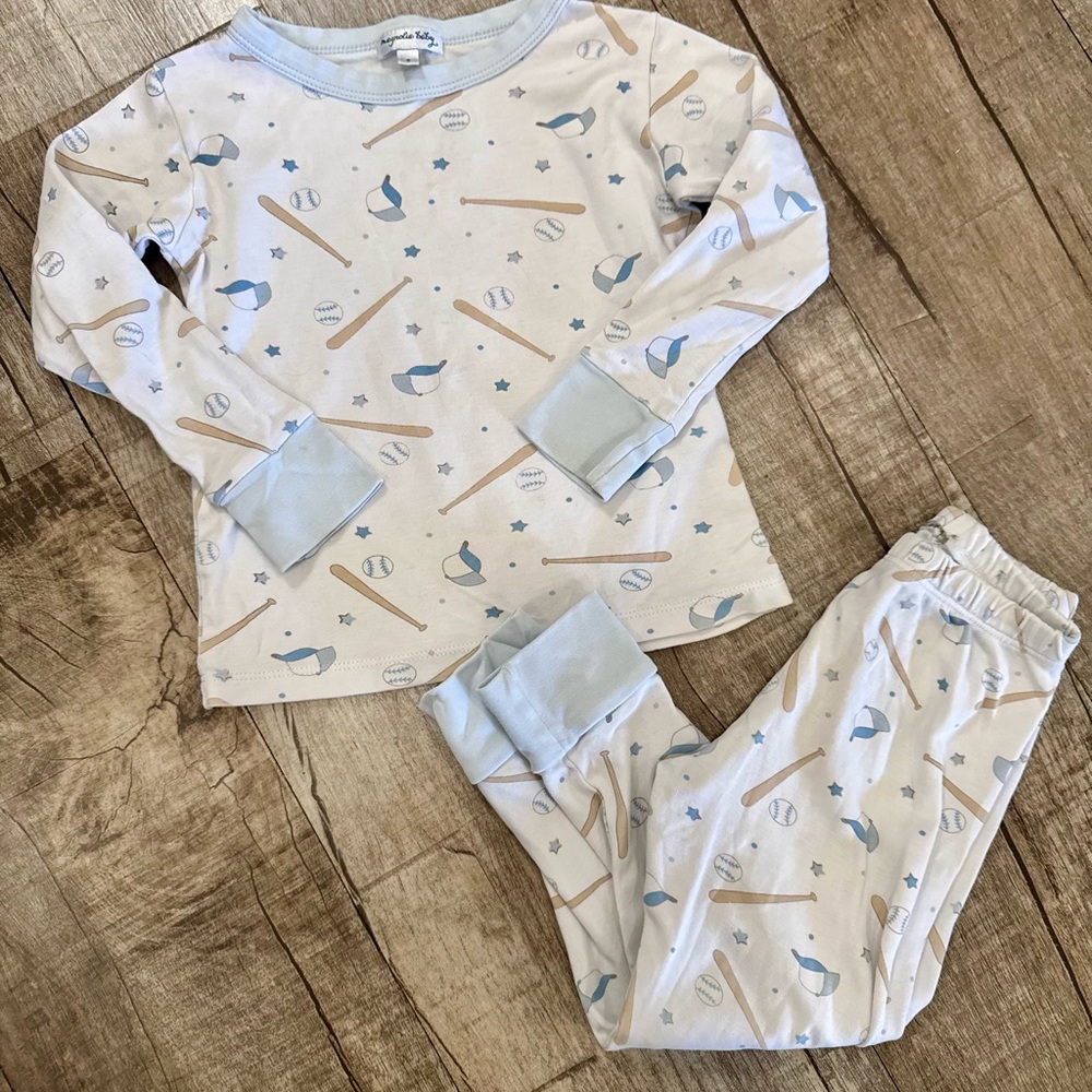 Magnolia‎ Baby Toddler Boys Baseball Pajama Set Blue Pima Cotton Size 3